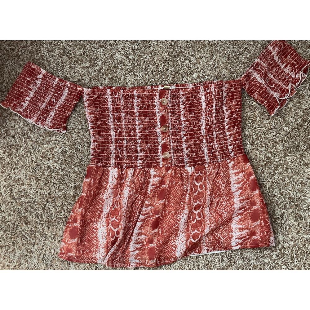 New Miami XL Babydoll Boho Top Red White